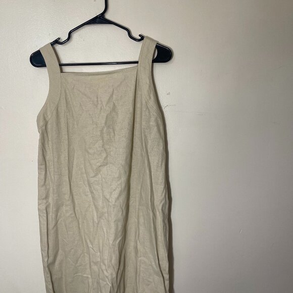DKNY Beige Sleeveless Linen-Blend Midi Dress - Picture 1 of 4